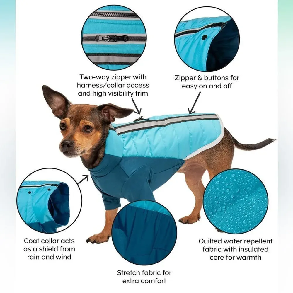NWT!! Furhaven Dog Coat Water-Repellent Pro-Fit Active Jacket, Aquamarine, Large - Picture 4 of 14